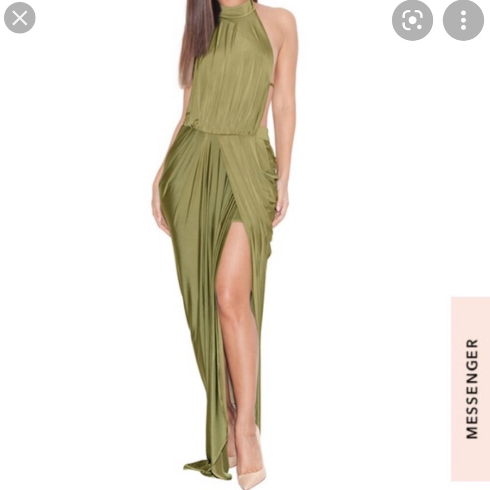 House of cb vittoria olive silk maxi